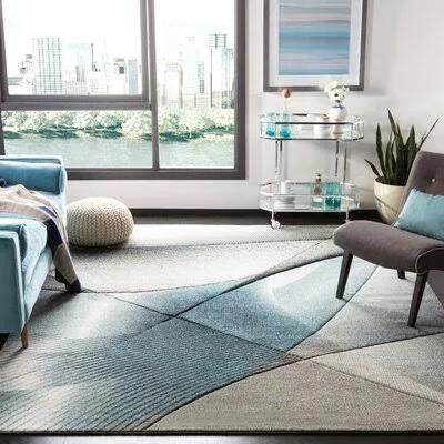 Orren Ellis Anne Gray/Teal Area Rug, Size: Rectangle 8& x 10&