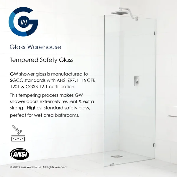 Glass Warehouse 78x22 x 31x22 Frameless Shower Door - Single Fixed Panel - Polished Chrome