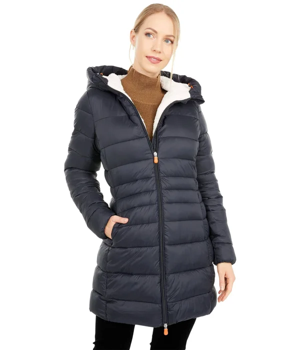 Save The Duck Women's Giga Hooded Coat with Faux Lambskin Lining