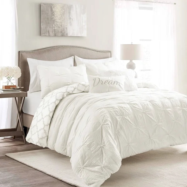 Lush Decor Ravello Pintuck Caroline Geo Comforter Set White Full/Queen