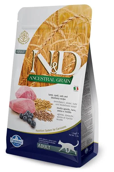 Farmina Nu0026D Natural & Delicious Low Grain Adult Lamb & Blueberry Dry Cat Food, 11 lbs