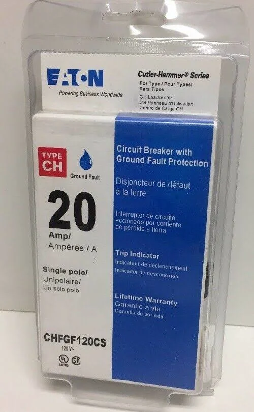 (New) Eaton CH120GFCS Single Pole Ground Fault Circuit Breaker - 20A