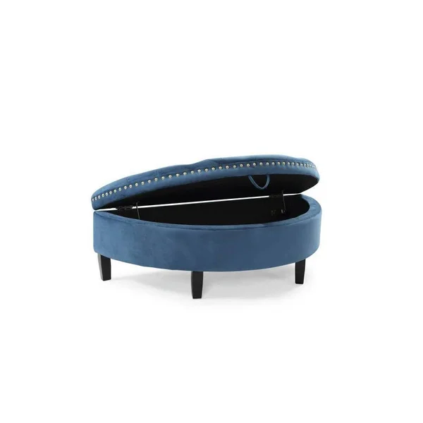 Chic Home Jacqueline Teal Velvet Nailhead Half Moon Storage Ottoman