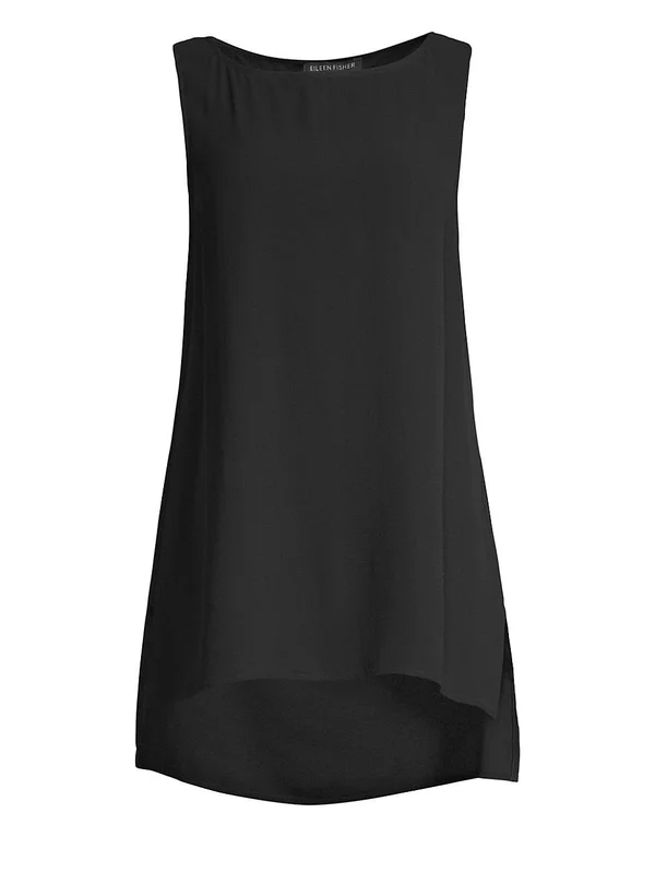 Eileen Fisher System Long Shell in Silk Georgette Crepe - Black, Xs