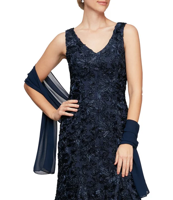 Alex Evenings Soutache Embroidered Flounce Hem Sleeveless Hi-Low Dress - 8
