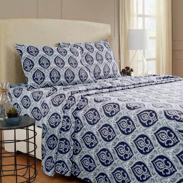 Fleur-de-lis Deep Pocket Sheet Set by Superior Ivory, Queen