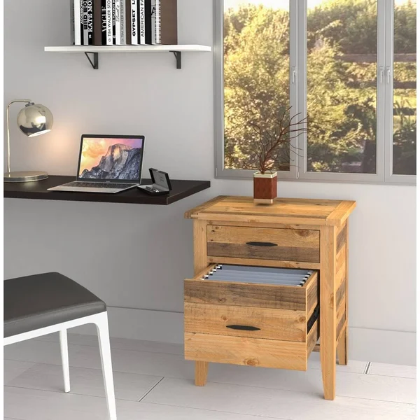 Ashford 2-Set 25-inch Reclaimed Wood Filing Cabinet with Two Drawers in Brown