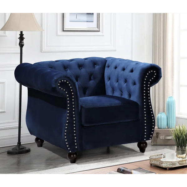 Kemos Classy Velvet Chesterfield Armchair - Black