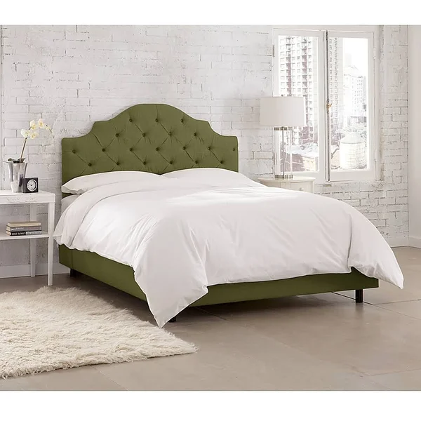 Kingsbury Tufted Linen Queen Bed in Olive - Green