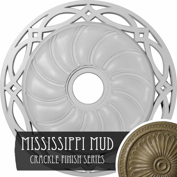 26 5/8x22OD x 4 1/2x22ID x 1 3/8x22P Loera Ceiling Medallion (Fits Canopies Up to 6 1/4x22) - Hand-Painted Mississippi Mud Crackl
