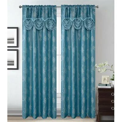 Altrincham Jacquard Floral Room Darkening Rod Pocket Curtain Panels Astoria Grand Curtain Color: Blue/Silver
