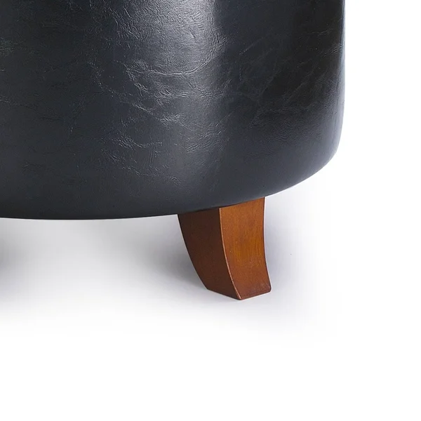 Enova Home Zola 18 Inches Modern Elegant Leather Round Storage Ottoman for Living Room - Beige