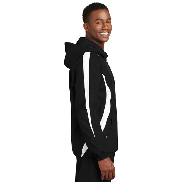 Sport Tek JST63 Colorblock Raglan Anorak - Black/White - 4XL