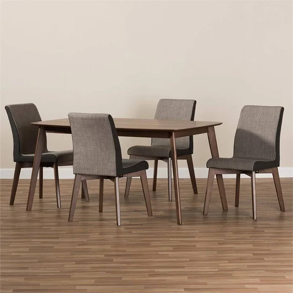 Bowery Hill 5 Piece Dining Set in Beige and Walnut Brown