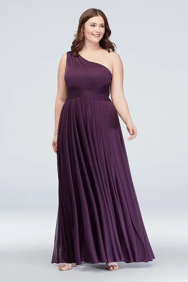 One-Shoulder Mesh Bridesmaid Dress with Full Skirt - Lavender Haze - 12