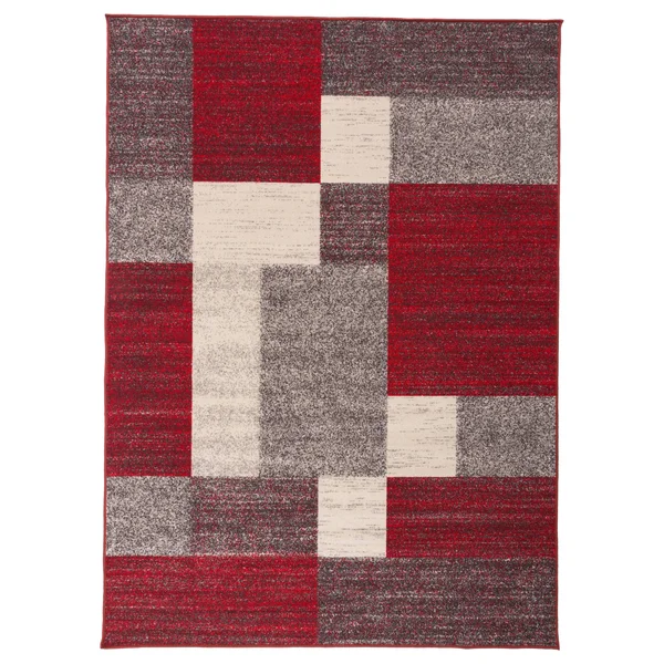 Modern Boxes Design Non-Slip (Non-Skid) Area Rug - 5&3x22 x 7&3x22 - Red