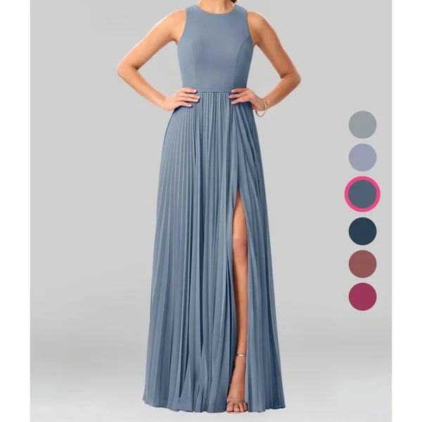 Azazie A-Line/Princess Scoop Floor-Length Chiffon Bridesmaid Dresses - Twilight