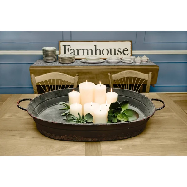 Oval Distressed Metal Tray with Handles (Black)
