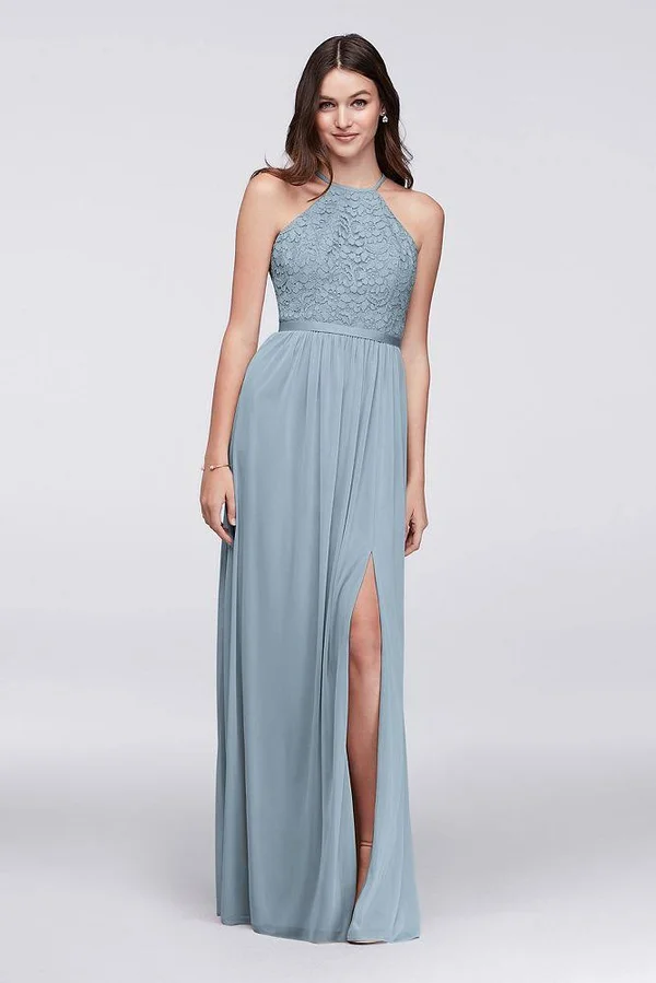 Open-Back Lace and Mesh Bridesmaid Dress - Grey (Gray), 26