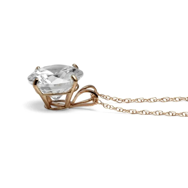 3 TCW Round Cubic Zirconia 10K Gold Solitaire Pendant and Chain 18x22