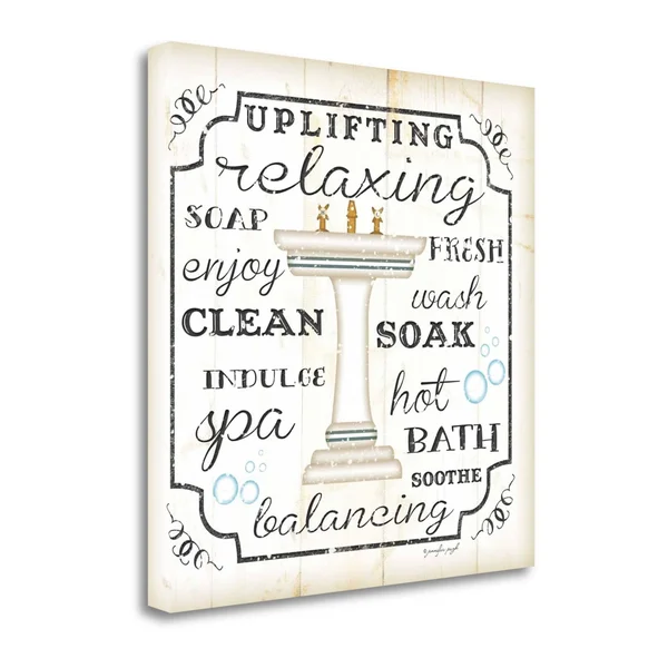 Tangletown Fine Art 'Bath II - Whiite and Black' by Jennifer Pugh Textual Art on Wrapped Canvas