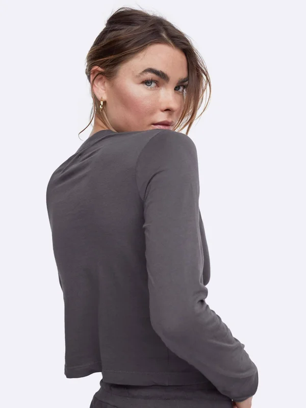 Organic Cotton Long Sleeve Crop Tee Charcoal, M