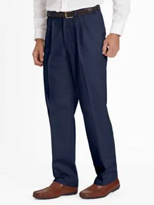 John Blair Men's Adjust-A-Band Relaxed-Fit Pleated Chinos - Navy Blue 42 XL
