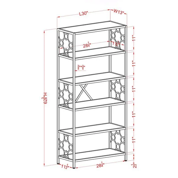 Furniture of America Abair Metal 5-Shelf Bookcase in White and Gold