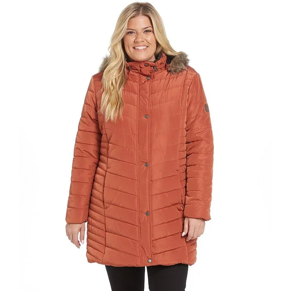 Weatherproof Women's Anoraks & Parkas Terracotta - Terracotta Chevron Fuzzy Hooded Puffer Coat - Women & Plus