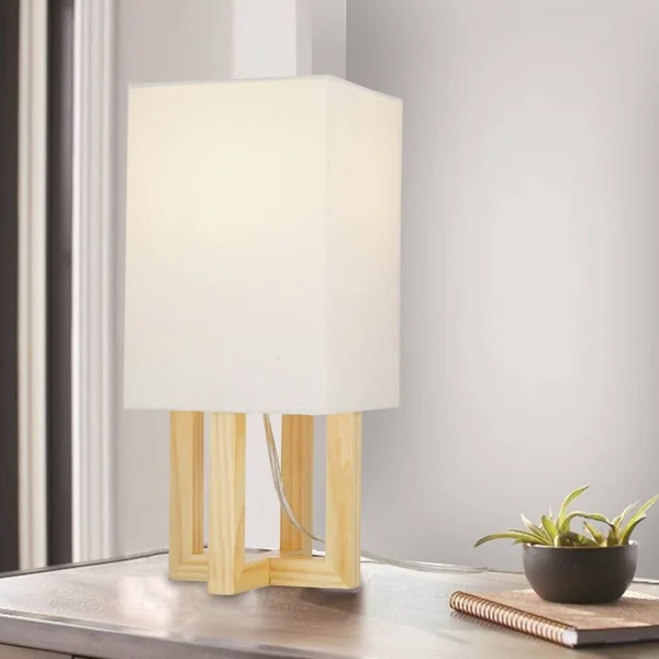 Cresswell Lighting Light Wood, Brushed Nickel Finish MDF Table Lamp 15 inchh, LED Bulb Included