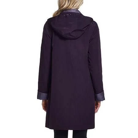 Women's Gallery Contrast-Trim Hood Rain Jacket - Size: Medium, Purple