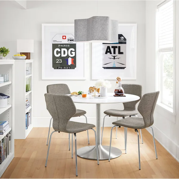 Room & Board, Modern Aria Round Table 27 Diameter in White, Marbled White Quartz Top w/ White Base