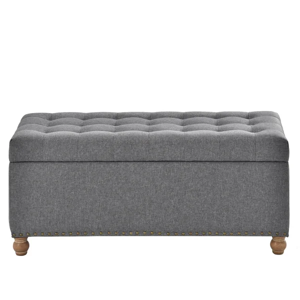 Nestfair Upholstered Flip Top Storage Bench with Tufted Top - Grey