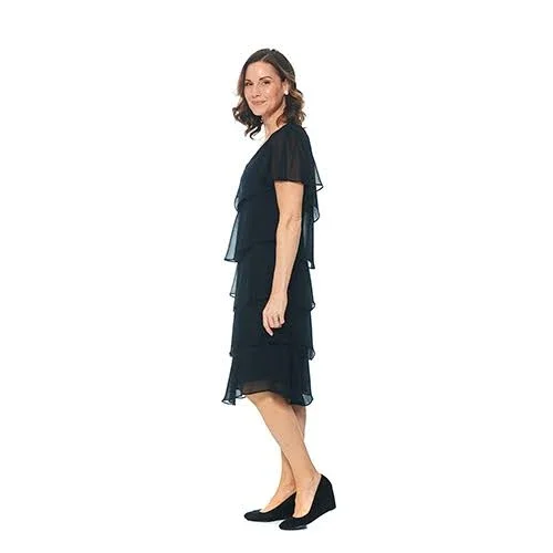 SL Fashions Chiffon Tiered Capelet Dress 12 Black