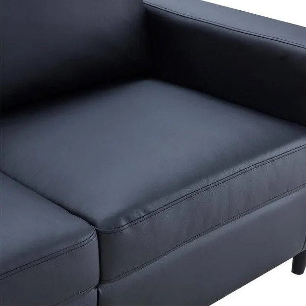 3-Seater PU Leather Couchu0026Sofa with Wood Frame and Durable Legs, Black