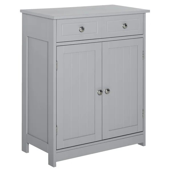 Kleankin Freestanding Bathroom Storage Cabinet Organizer Floor Tower with 2 DOOR, 2 Drawers, Adjustable Shelf, Grey