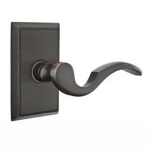 Brass Classic Hardware - Half Dummy Right Handed Cortina Door Lever with Rectangular Rose in Oil Rubbed Bronze - 8521C.HALF.US10