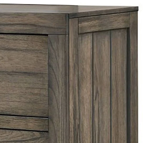 Benzara Wooden Six Drawer Dresser with Natural Grain Finish, Gray