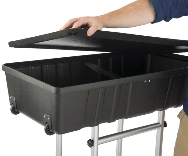 Portable Trade Show Counter Kiosk with Pop Up Stand - 38x22W x 38.5x22H, Stretch COVER, Wheeled Case
