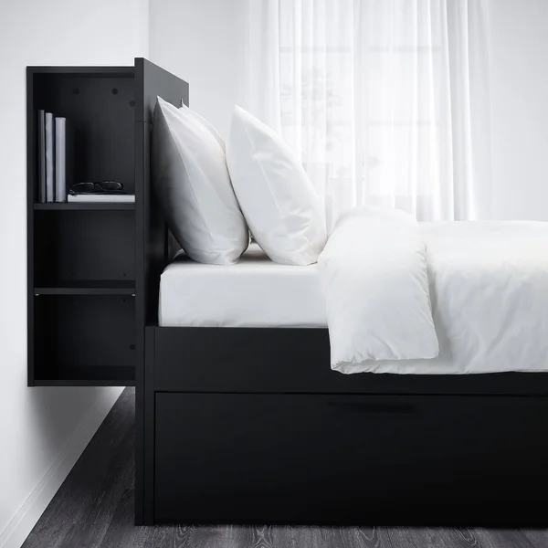 IKEA - BRIMNES Bed Frame with Storage & Headboard, Black, Queen