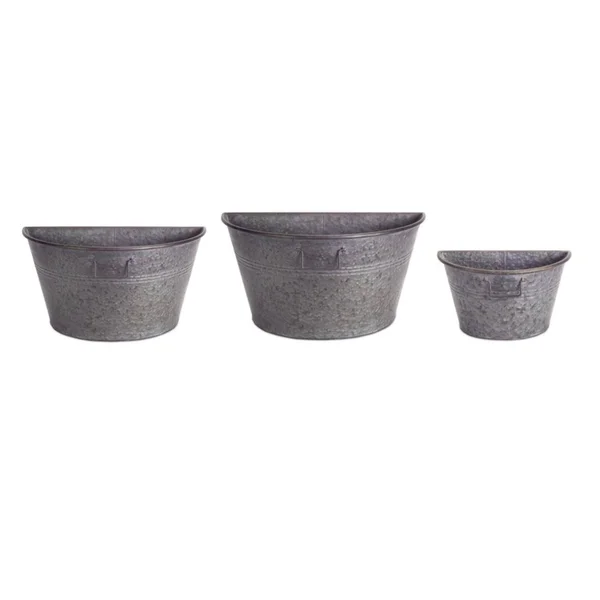 Melrose Set of 3 Rustic Half Tub Containers Wall Hanging Planters 12”