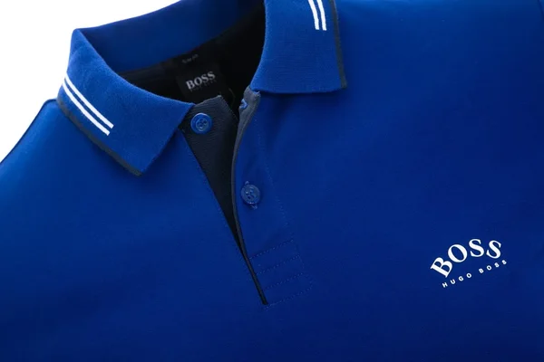 Hugo Boss - Slim Fit Polo Shirt in Stretch Piqu with Curved Logo - Blue