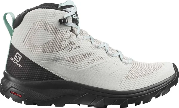 Salomon Women's Outline Mid GTX Shoe - 12 - Lunar Rock - Black, Pastel Turquoise