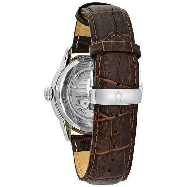 Bulova Men's Brown Leather Automatic Watch - 98A165