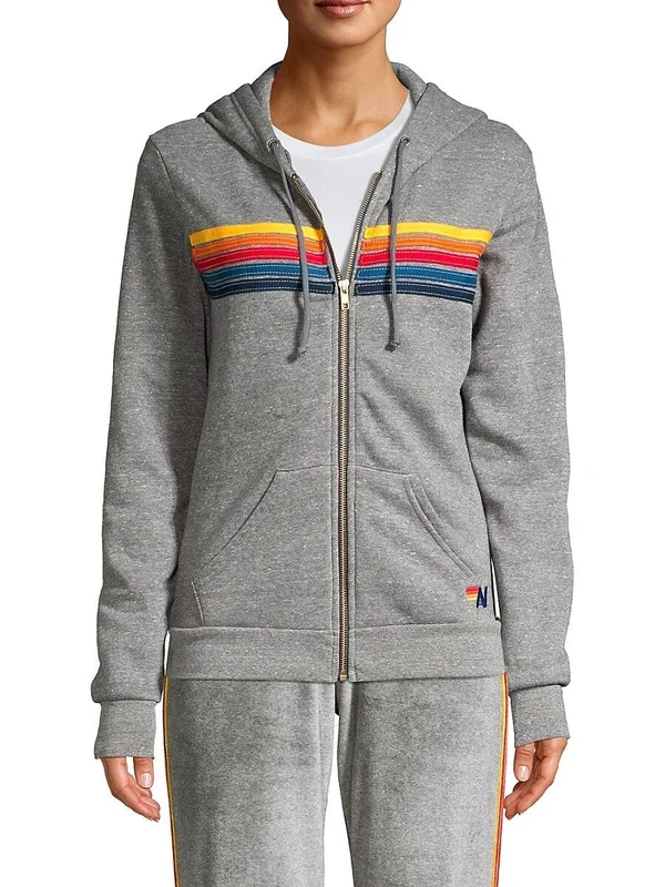 Aviator Nation - 5 Stripe Zip Hoodie in Charcoal S