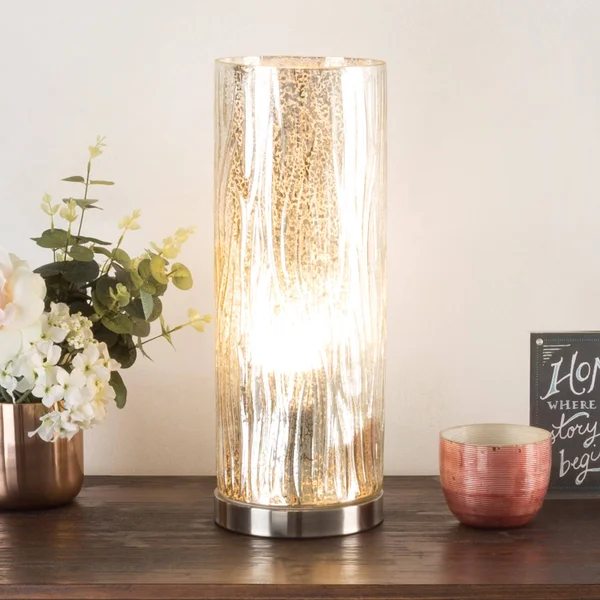 Lavish Home 72 Uplt 1 LED Uplight Table Lamp with Textured Tree Bark Pattern Included LED Light Bulb for Home Uplighting Silver