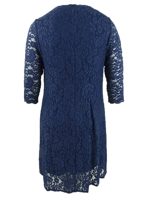 Alex Evenings Women's Plus Size Lace Mock Jacket Cocktail Dress (16W - Navy)
