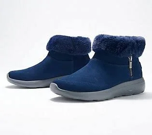 Skechers On-The-Go Faux Fur Ankle Boots - Enchanted - Size 10 Wide, Navy