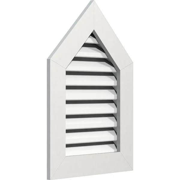 12 inchw x 34 inchh Peaked Top Gable Vent (17 inchw x 39 1/8 inchh Frame Size) 10/12 Pitch: Functional, PVC Gable Vent w/ 1 inch