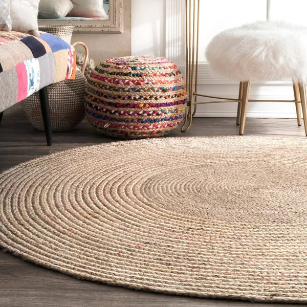nuLOOM Discotek Braided Jute Area Rug, 4& Round, Natural